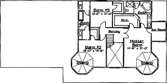 Floor Plan Second Story of Farmhouse Plan #172-1007