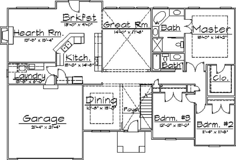 Floor Plan First Story of European Plan #172-1010