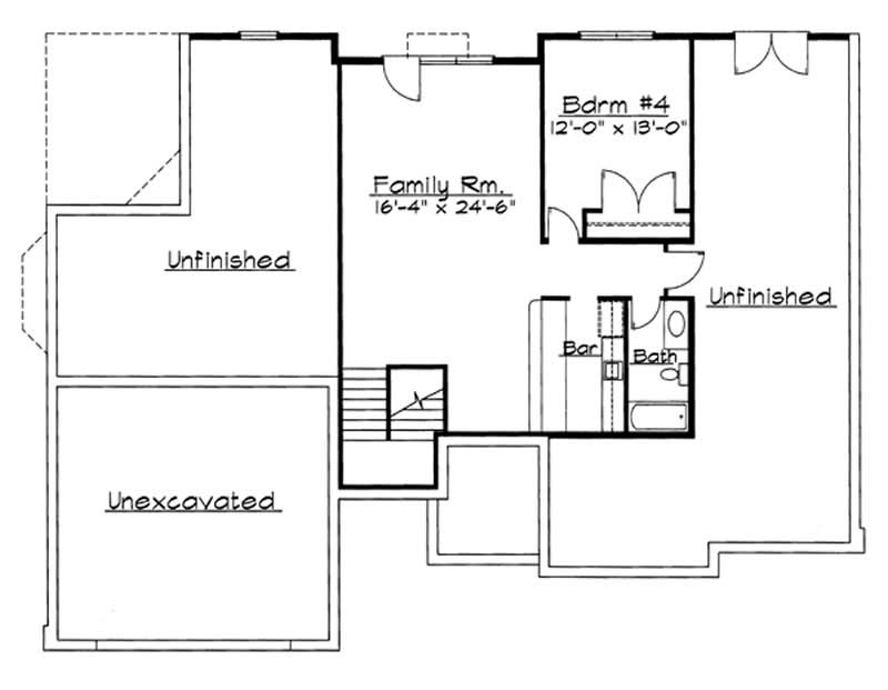 Floor Plan Basement of European Plan #172-1017