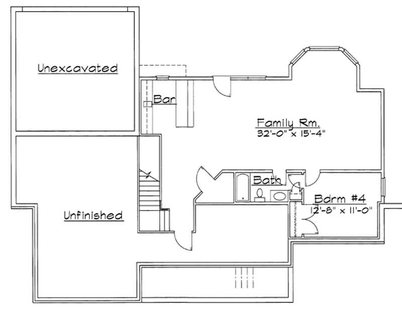Floor Plan Basement of Colonial Plan #172-1018