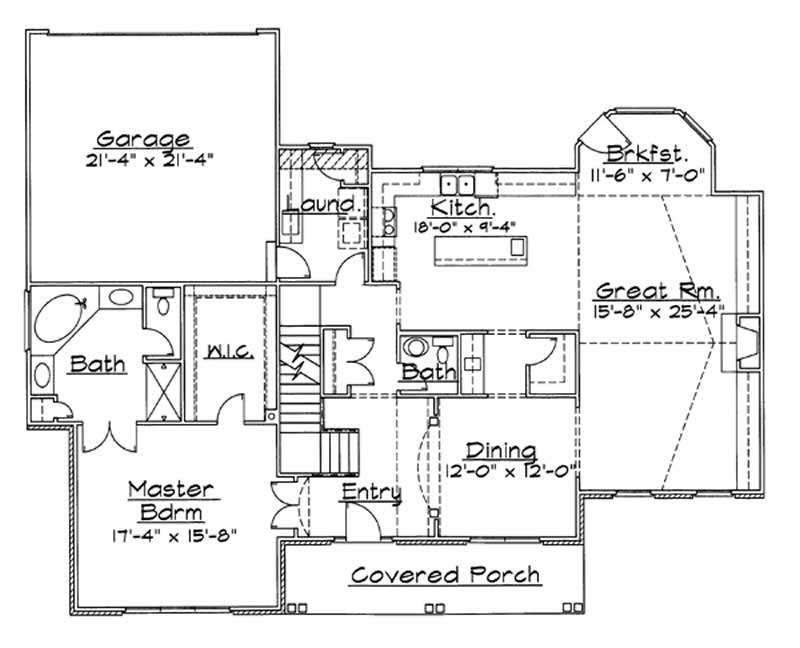 Floor Plan First Story of Colonial Plan #172-1018