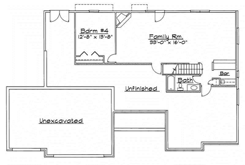 Floor Plan Basement of European Plan #172-1023