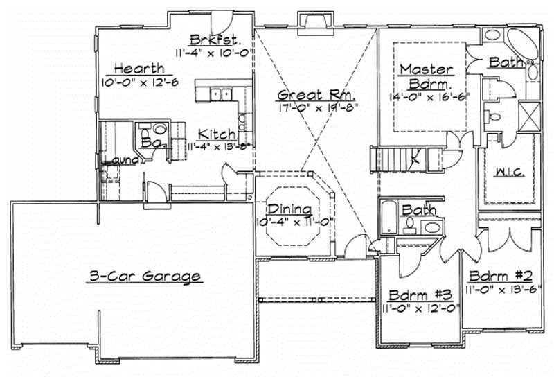 Floor Plan First Story of European Plan #172-1023