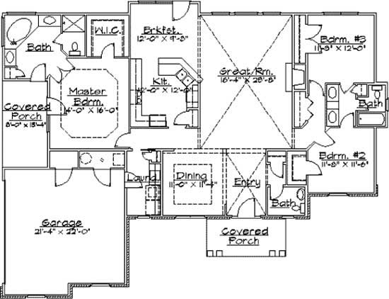 Floor Plan First Story of European Plan #172-1028
