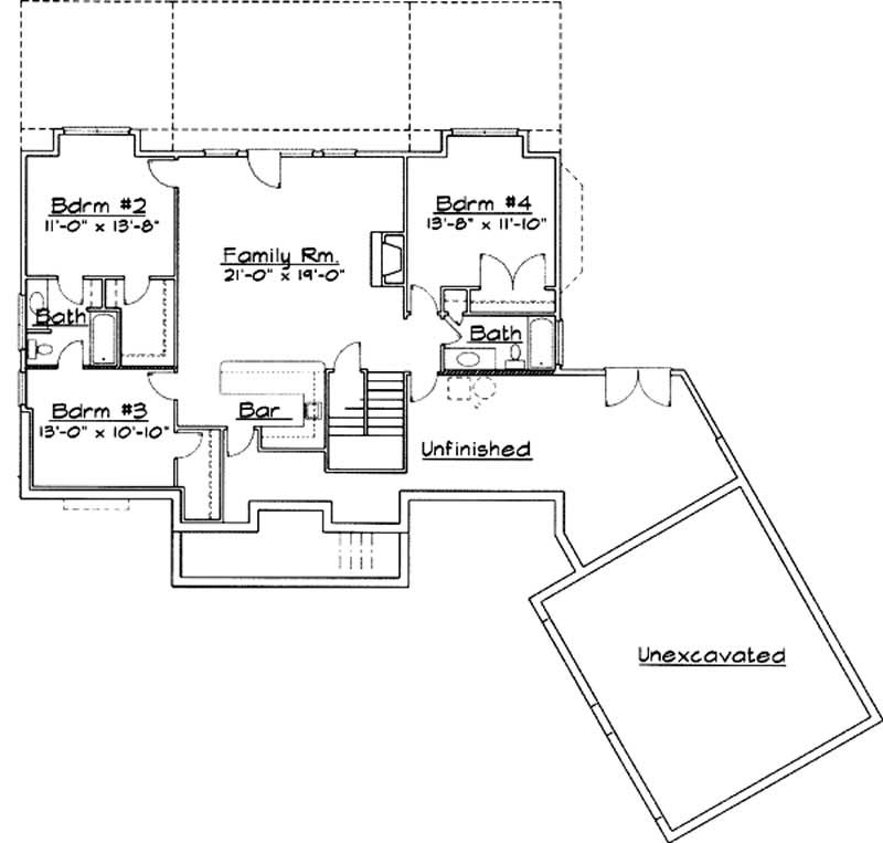 Floor Plan Basement of European Plan #172-1030