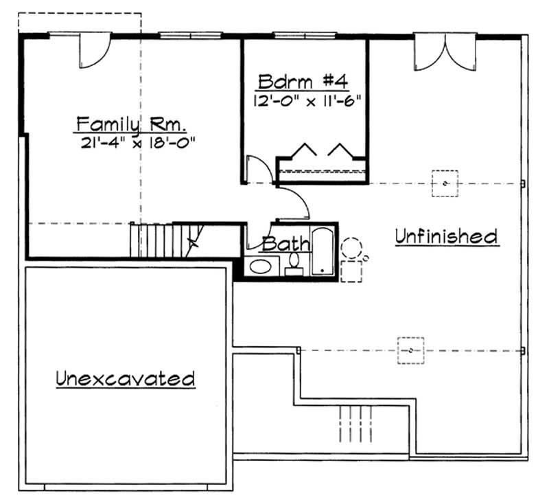 Floor Plan Basement of European Plan #172-1032