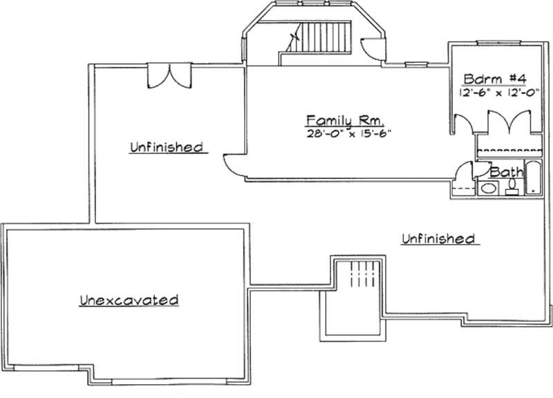 Floor Plan Basement of European Plan #172-1036