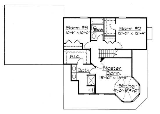 Floor Plan Second Story of Traditional Plan #172-1038