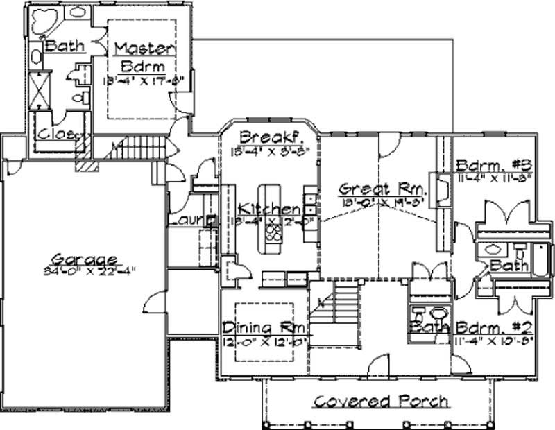 Floor Plan First Story of Farmhouse Plan #172-1039