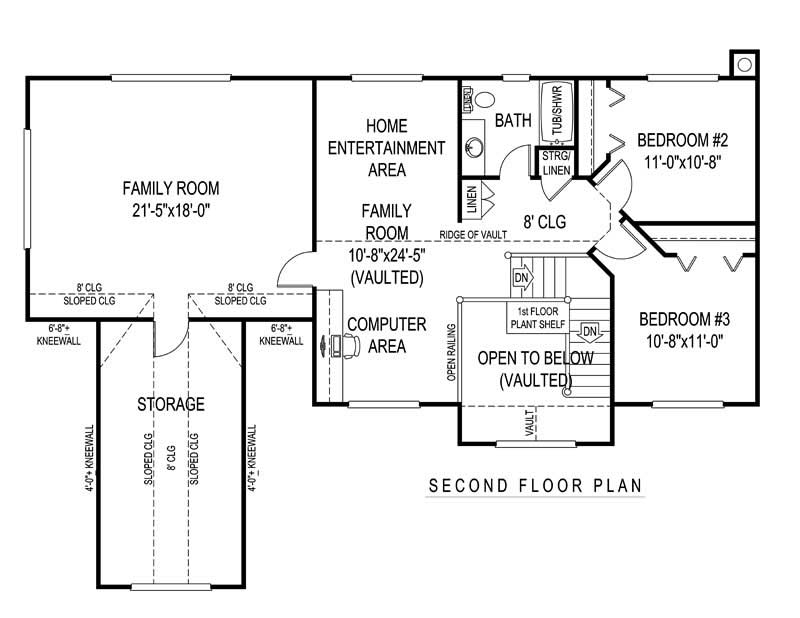 Floor Plan Second Story of Country Plan #173-1000