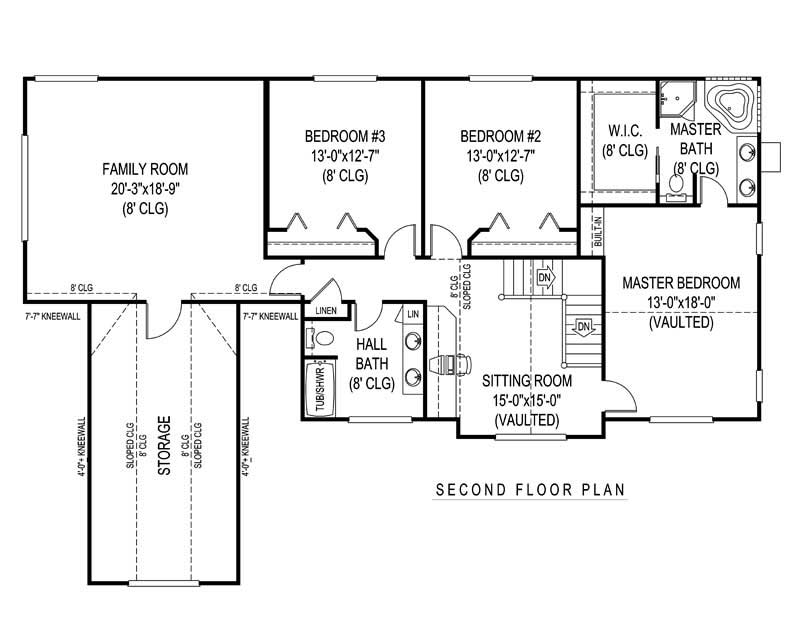 Floor Plan Second Story of Country Plan #173-1003