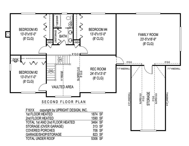 Floor Plan Second Story of Country Plan #173-1005