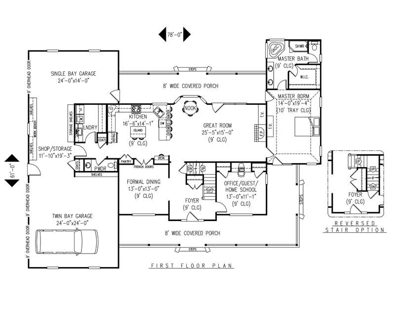 Floor Plan First Story of Country Plan #173-1006