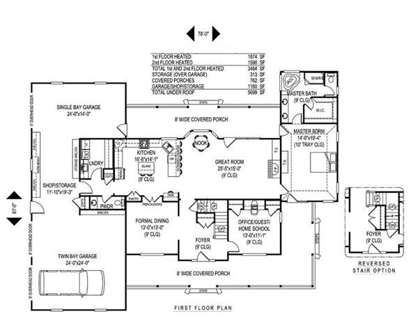 Floor Plan First Story of Country Plan #173-1007