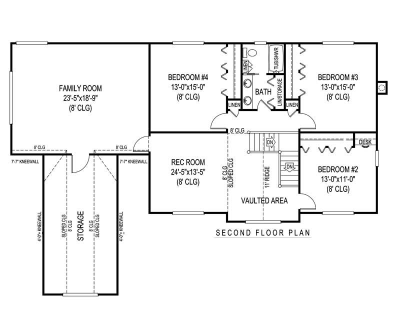 Floor Plan Second Story of Country Plan #173-1007