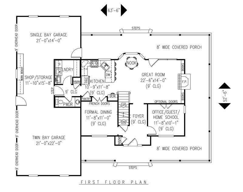 Floor Plan First Story of Country Plan #173-1008
