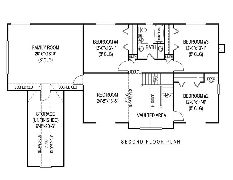 Floor Plan Second Story of Country Plan #173-1009