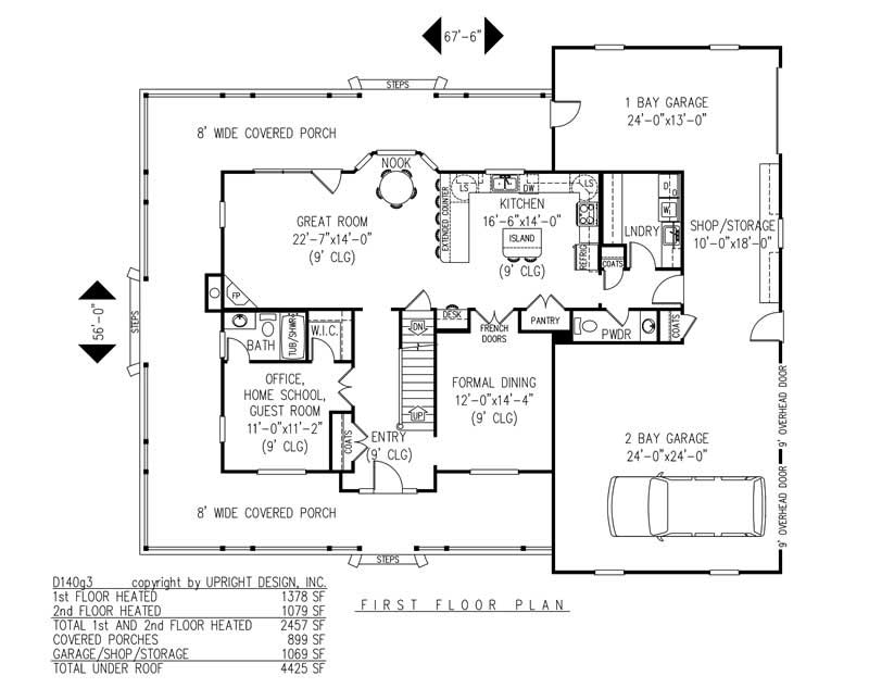 Floor Plan Main Level of Country Plan #173-1011