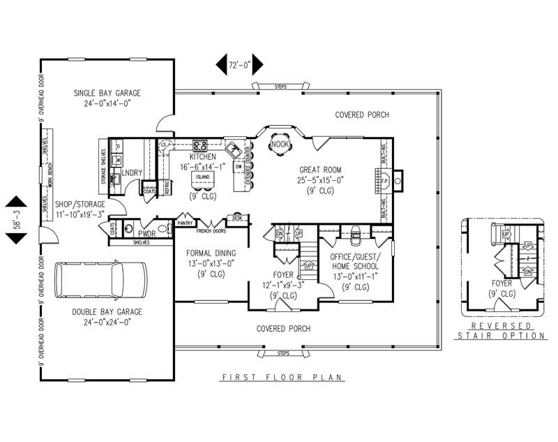 Floor Plan First Story of Country Plan #173-1013