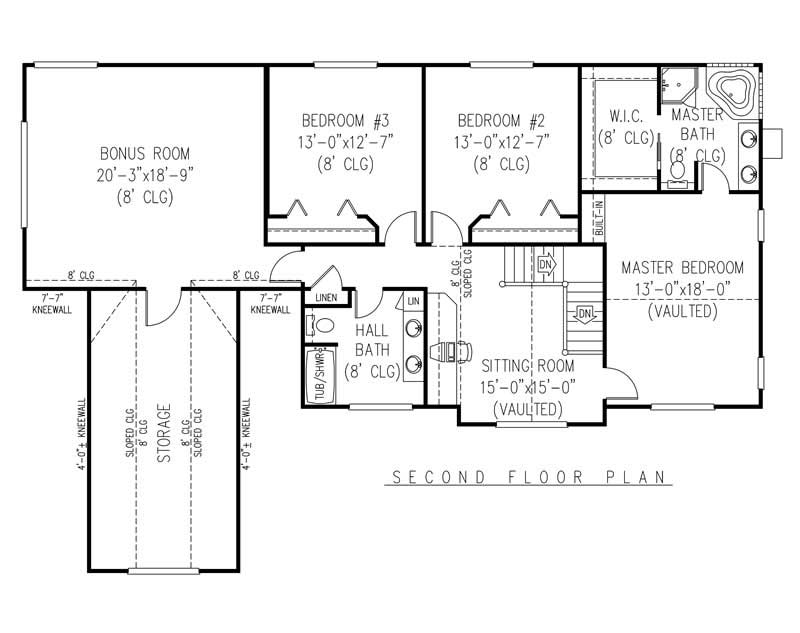 Floor Plan Second Story of Country Plan #173-1013