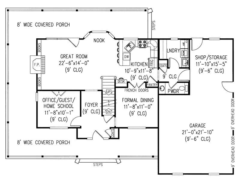 Floor Plan First Story of Country Plan #173-1015