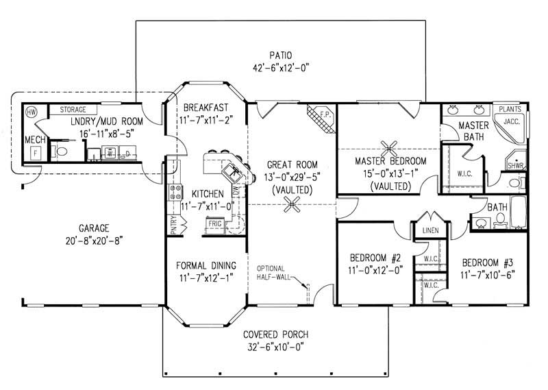 Floor Plan First Story of Country Plan #173-1018