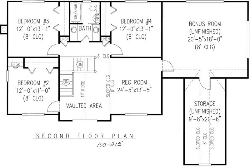 Floor Plan Second Story of Country Plan #173-1020