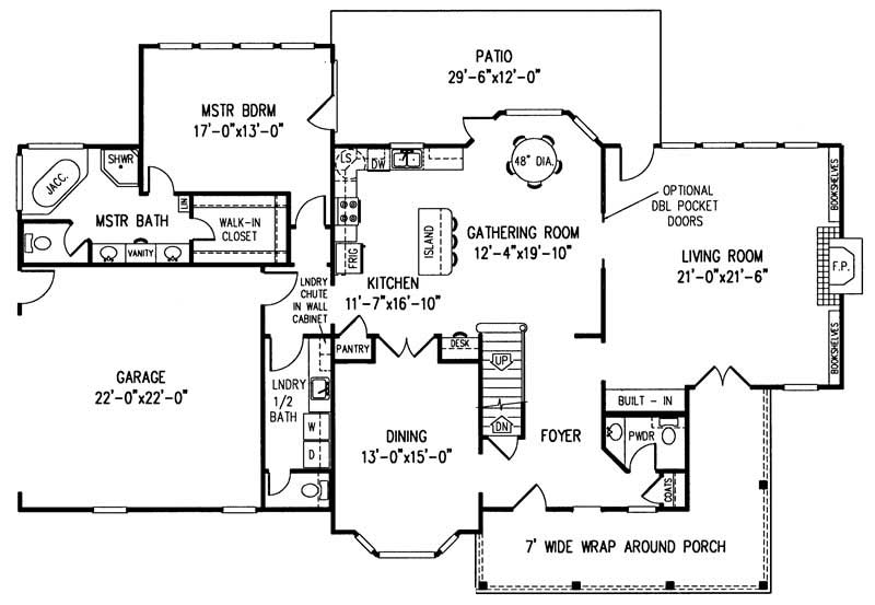 Floor Plan First Story of Country Plan #173-1030