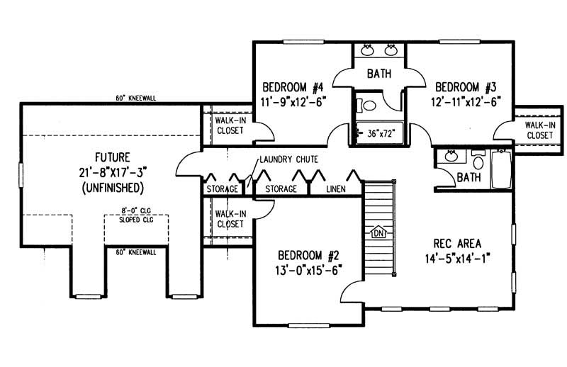 Floor Plan Second Story of Country Plan #173-1030