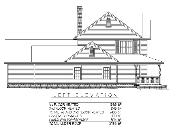 Home Plan Left Elevation of this 4-Bedroom,2433 Sq Ft Plan -173-1033