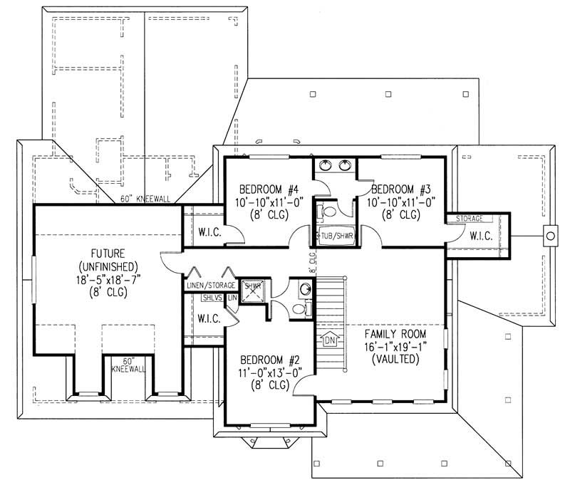 Floor Plan Second Story of Country Plan #173-1037
