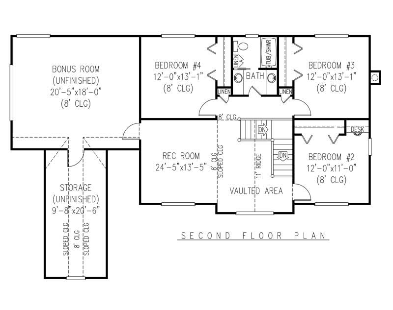 Floor Plan Second Story of Country Plan #173-1044