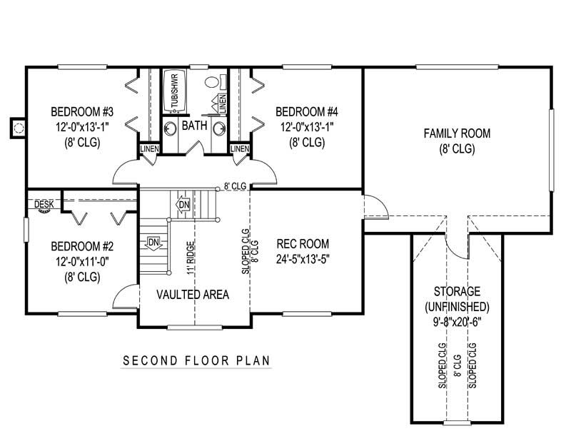 Floor Plan Second Story of Country Plan #173-1045