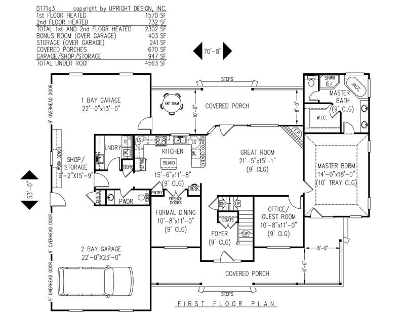 Floor Plan First Story of Country Plan #173-1047