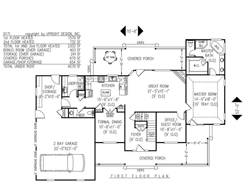 Floor Plan First Story of Country Plan #173-1051