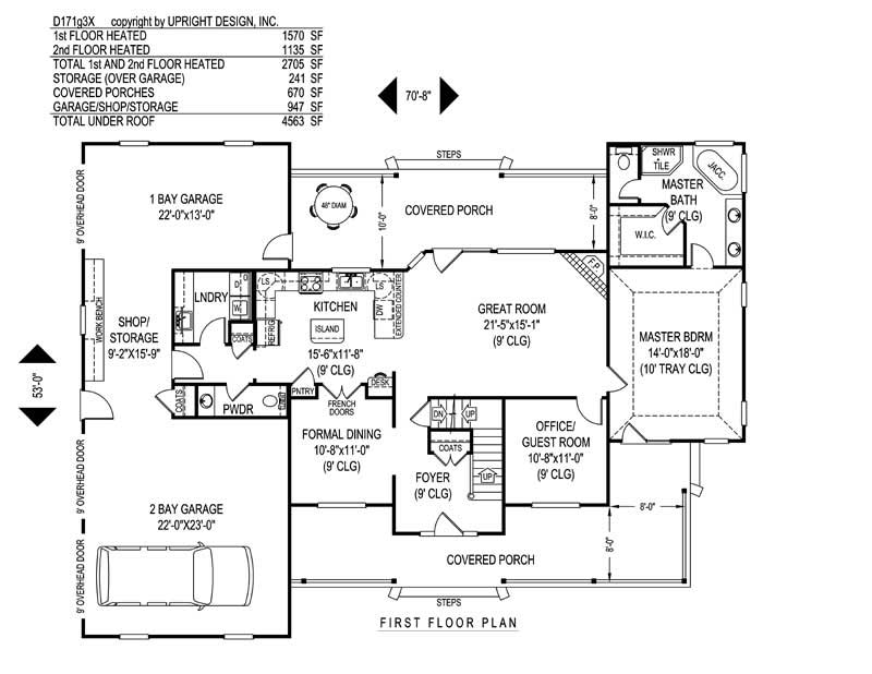 Floor Plan First Story of Country Plan #173-1053