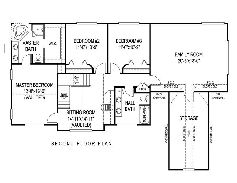 Floor Plan Second Story of Country Plan #173-1054