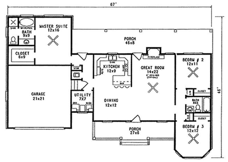 Floor Plan First Story of Country Plan #174-1001