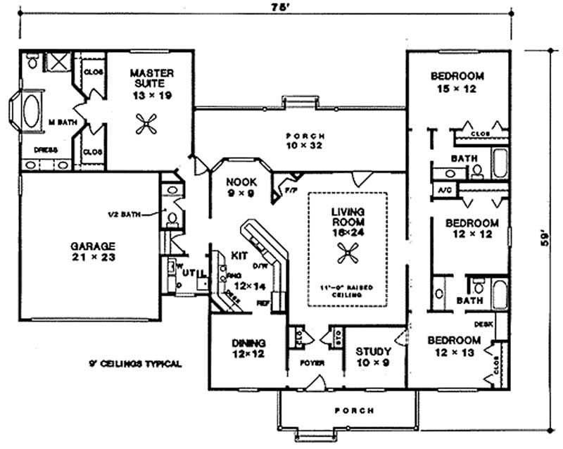 Floor Plan First Story of Cape Cod Plan #174-1007