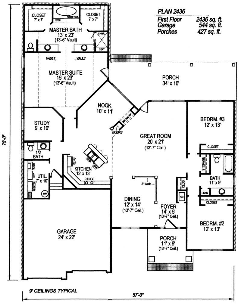 Floor Plan First Story of Country Plan #174-1010