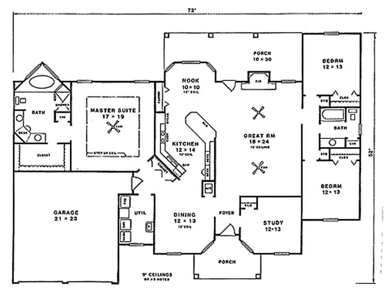 Floor Plan First Story of European Plan #174-1014
