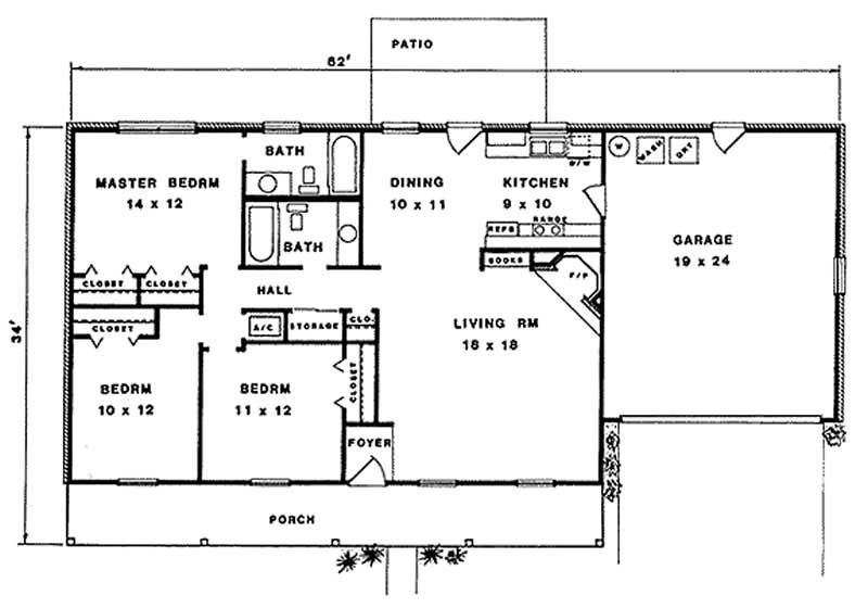 Floor Plan First Story of Country Plan #174-1019