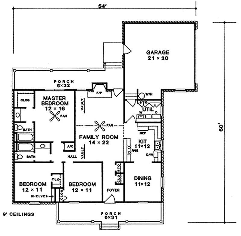 Floor Plan First Story of Cape Cod Plan #174-1020