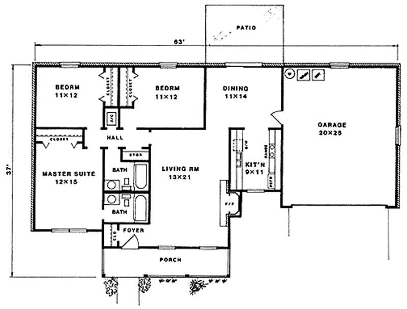Floor Plan First Story of Country Plan #174-1022