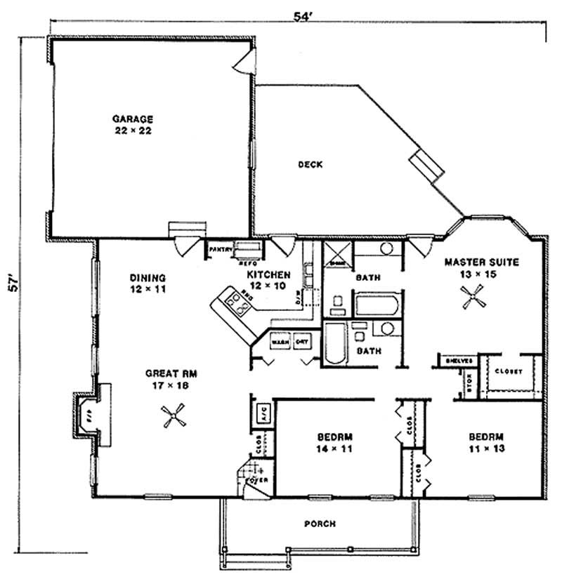 Floor Plan First Story of Country Plan #174-1023