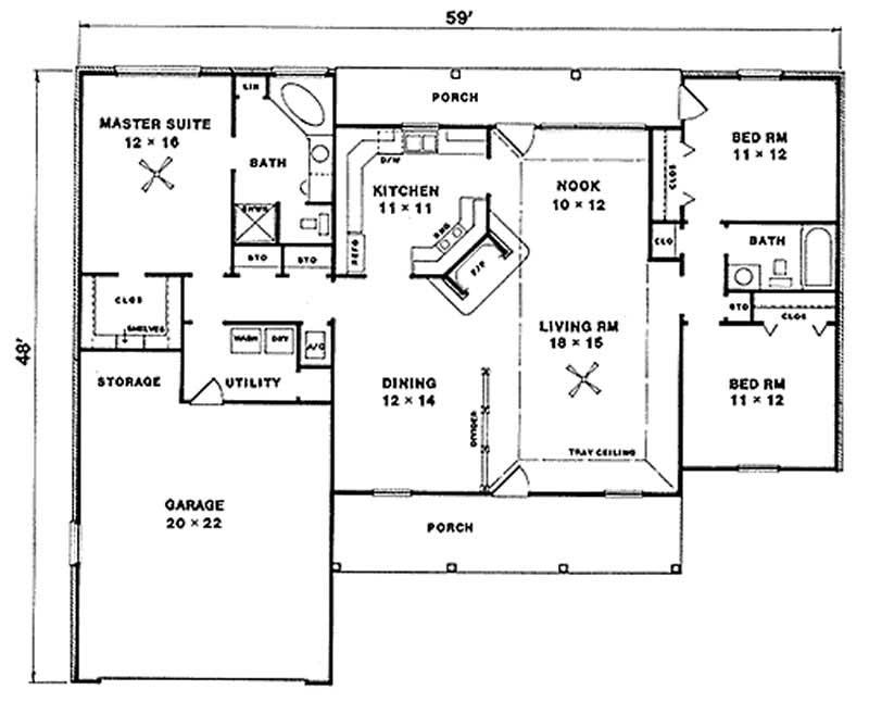 Floor Plan First Story of Country Plan #174-1024