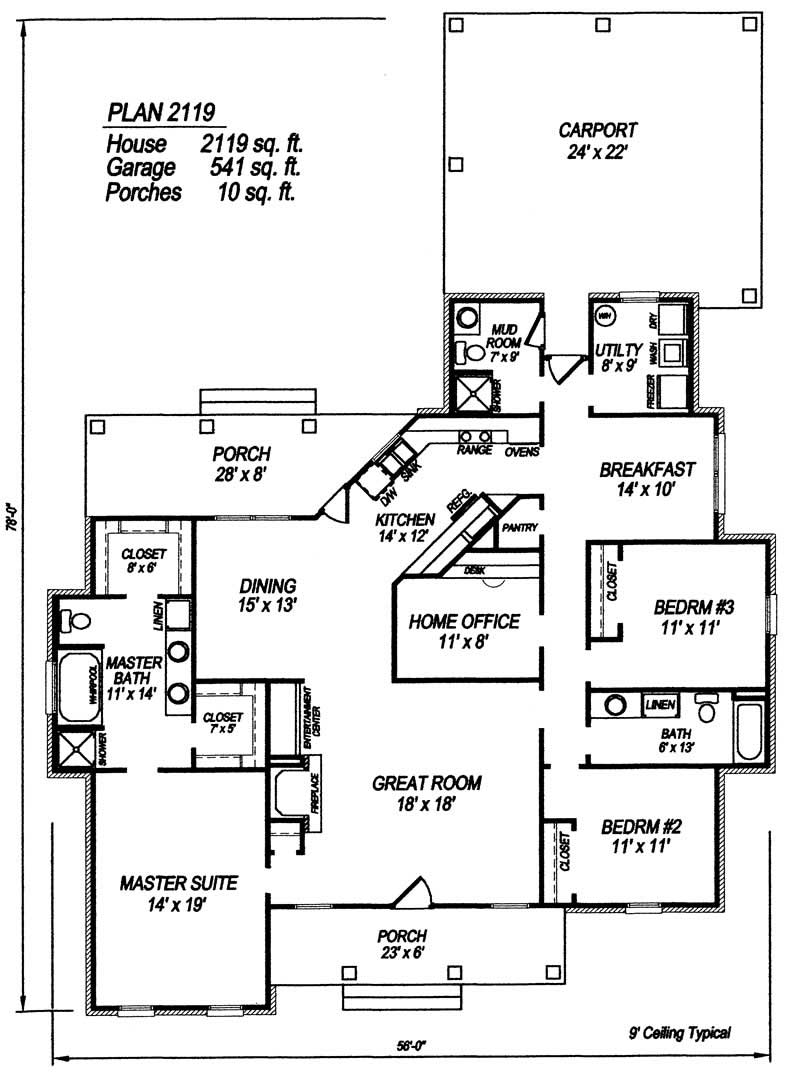 Floor Plan First Story of Cape Cod Plan #174-1026