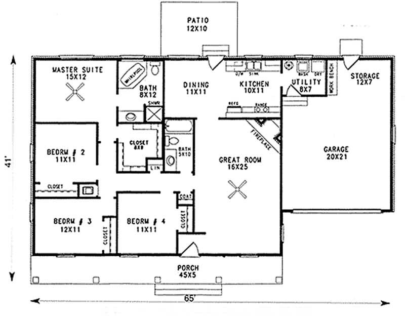 Floor Plan First Story of Country Plan #174-1027
