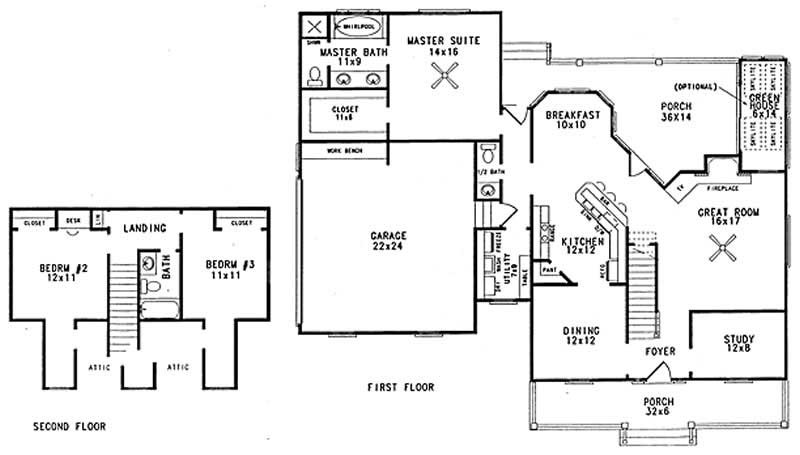 Floor Plan First Story of Cape Cod Plan #174-1028
