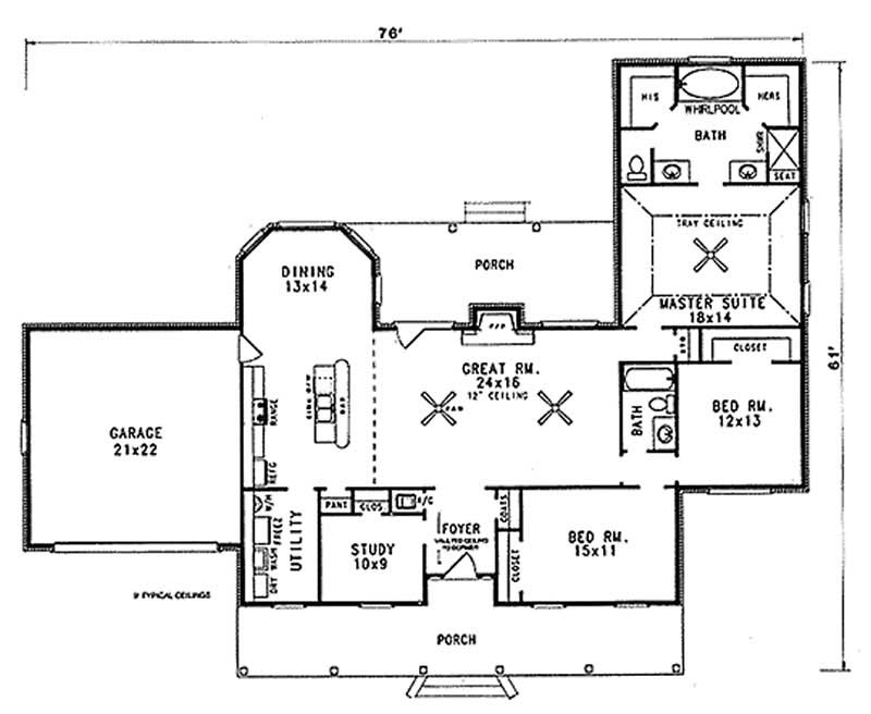 Floor Plan First Story of Cape Cod Plan #174-1029